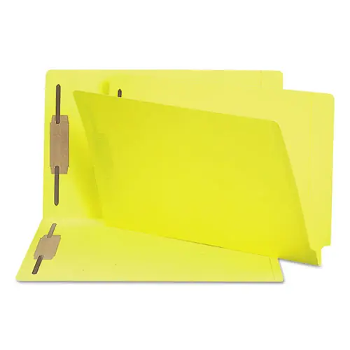 Smead Heavyweight Colored End Tab Fastener Folders, 0.75" Expansion, 2 Fasteners, Legal Size, Yellow Exterior, 50/Box