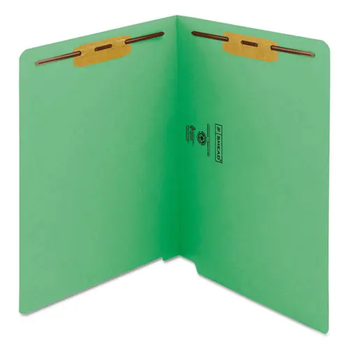 Smead Heavyweight Colored End Tab Fastener Folders, Letter Size, Green, 50/Box