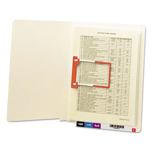 Smead Heavyweight Manila Reinforced End Tab U-Clip Fastener Folders, 0.75" Expansion, 1 Fastener, Letter Size, Manila, 50/Box