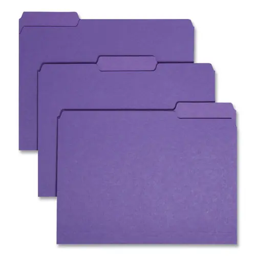 Smead Interior File Folders, 1/3-Cut Tabs, Assorted Positions, Letter Size, 0.75" Expansion, Purple, 100/Box