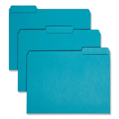 Smead Interior File Folders, 1/3-Cut Tabs, Assorted Positions, Letter Size, Teal, 100/Box