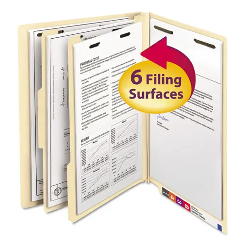 Smead Manila End Tab Classification Folders, Letter Size, 2" Expansion, 2 Dividers, 6 Fasteners, 10/Box