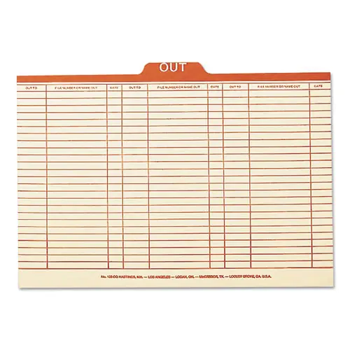 Smead Manila Out Guides, Printed Form Style, 1/5-Cut Top Tab, Out, 8.5 x 14, Manila, 100/Box
