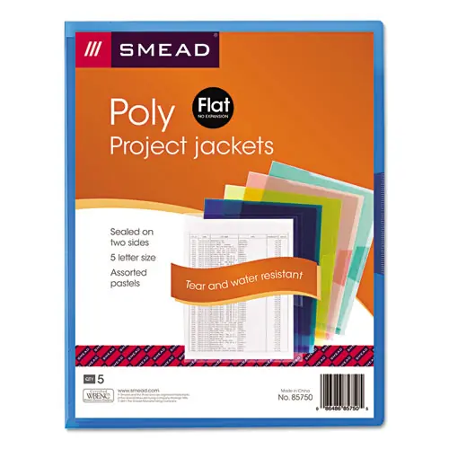 Smead Organized Up Translucent Poly Project Jacket, Letter Size, Assorted Colors, 5/Pack