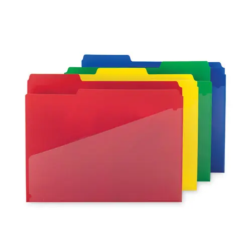 Smead Poly Colored File Folders With Slash Pocket, Assorted, Letter Size, 1/3-Cut Tabs, 0.75" Expansion, 12/Pack
