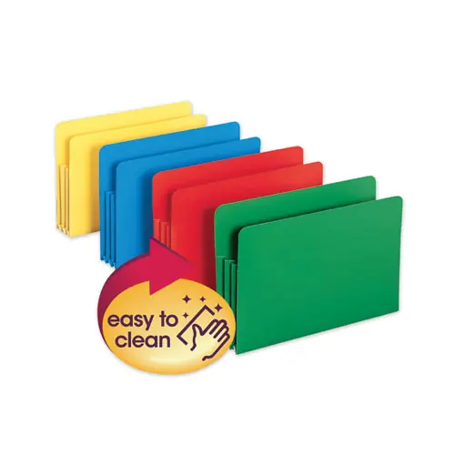 Smead Poly Drop Front File Pockets, 3.5" Expansion, Legal Size, Assorted Colors, 4/Box