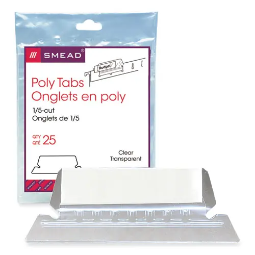 Smead Poly Index Tabs and Inserts For Hanging File Folders, 1/5-Cut, White/Clear, 25/Pack