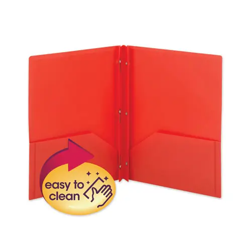 Smead Poly Two-Pocket Folder with Fasteners, Red, 25/Box