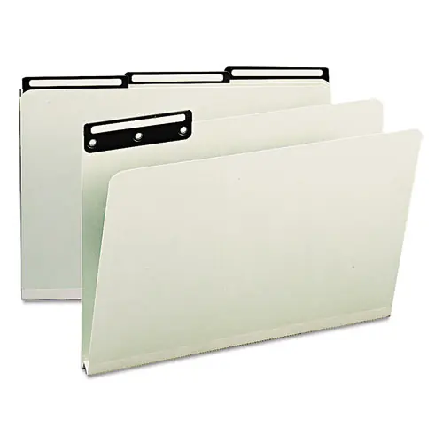 Smead Recycled Heavy Pressboard File Folders with Insertable 1/3-Cut Metal Tabs, Legal Size, 1" Expansion, Gray-Green, 25/Box