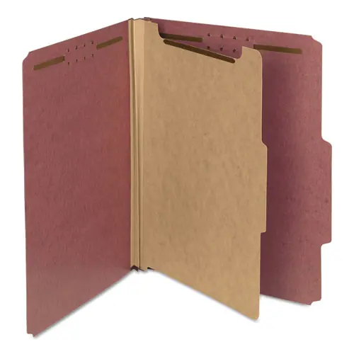 Smead Recycled Pressboard Classification Folders, 2" Expansion, 1 Divider, 4 Fasteners, Letter Size, Red Exterior, 10/Box