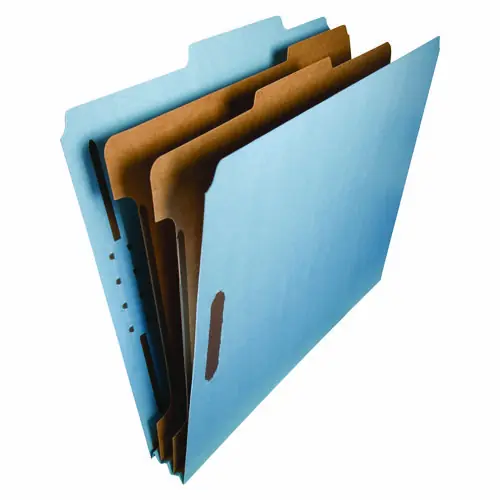 Smead Recycled Pressboard Classification Folders with 2" Expansion, 2 Dividers, 4 Fasteners, Letter Size, Blue, 10/Box