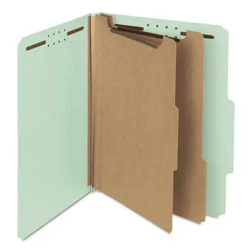 Smead Recycled Pressboard Classification Folders, 2" Expansion, 2 Dividers, 6 Fasteners, Letter Size, Gray-Green, 10/Box