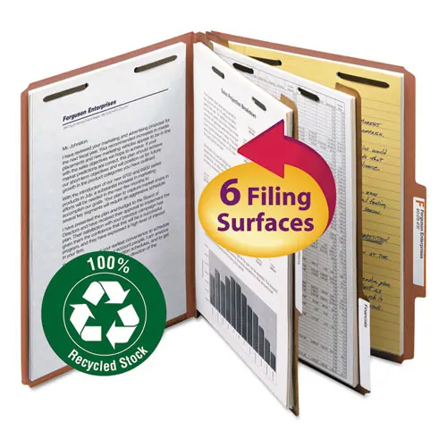 Smead Recycled Pressboard Classification Folders, Letter Size, Red, 2" Expansion, 2 Dividers, 6 Fasteners, 10/Box