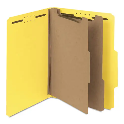 Smead Recycled Pressboard Classification Folders, 2" Expansion, 2 Dividers, 6 Fasteners, Letter Size, Yellow Exterior, 10/Box