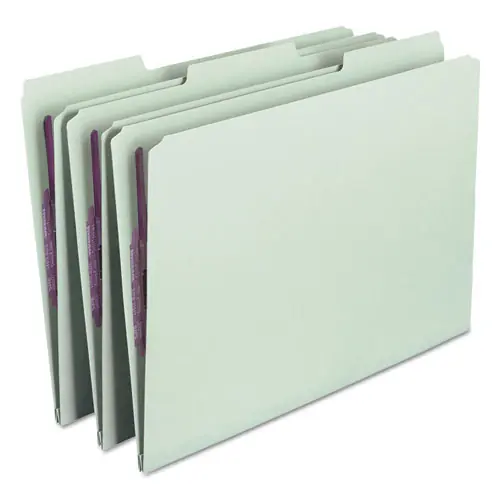Smead Recycled Pressboard Fastener Folders, 1/3-Cut Tabs, Two SafeSHIELD Fasteners, Legal Size, Gray-Green, 25/Box