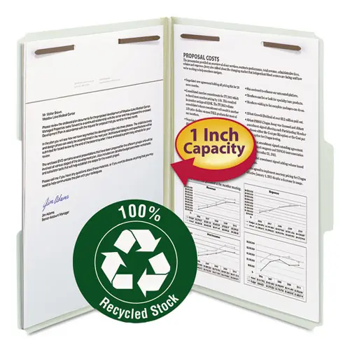 Smead Recycled Pressboard Fastener Folders, Legal Size, Gray-Green, 25/Box