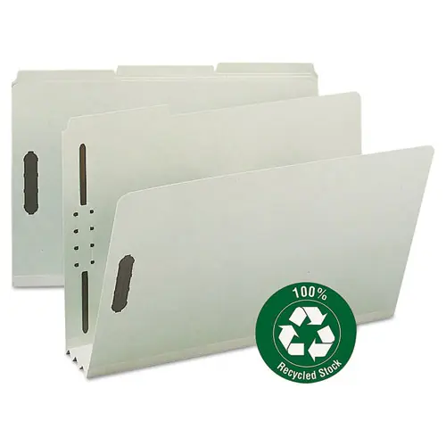 Smead Recycled Pressboard Fastener Folders, Legal Size, Gray-Green, 25/Box