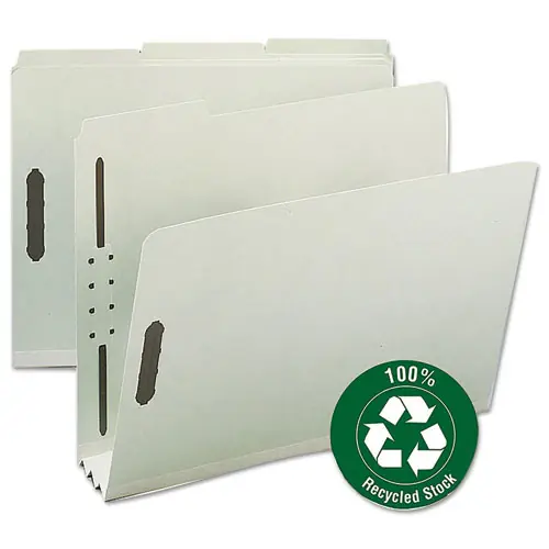 Smead Recycled Pressboard Fastener Folders, Letter Size, Gray-Green, 25/Box