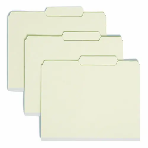 Smead Recycled Pressboard Folders with SafeSHIELD Coated Fasteners, 2/5-Cut Right of Center, 1" Expansion, Letter Size, Gray-Green, 25/Box