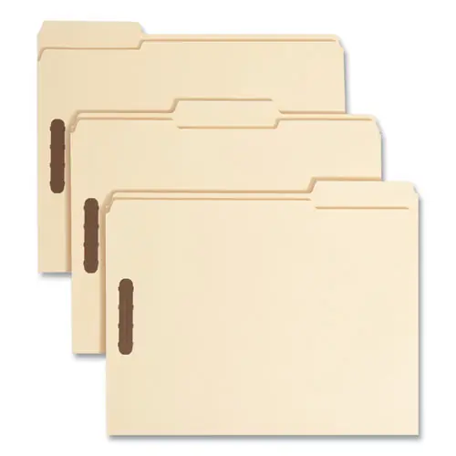 Smead Recycled Top Tab Fastener Folders, 1/3-Cut Tabs: Assorted, 0.75" Expansion, 2 Fasteners, Letter Size, Manila Exterior, 50/Box