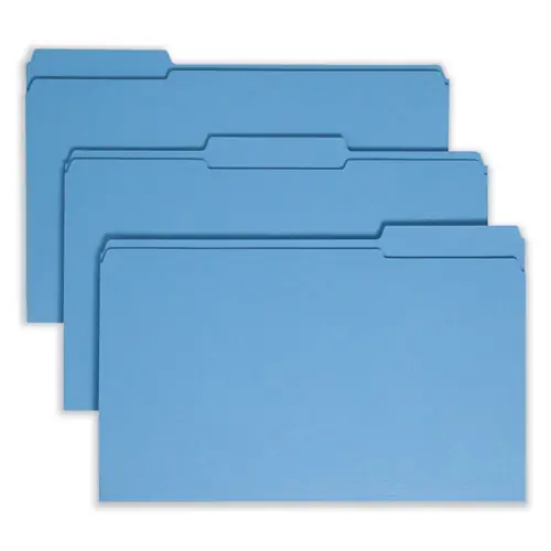Smead Reinforced Top Tab Colored File Folders, Legal Size, 1/3-Cut Tabs, Blue, 100/Box