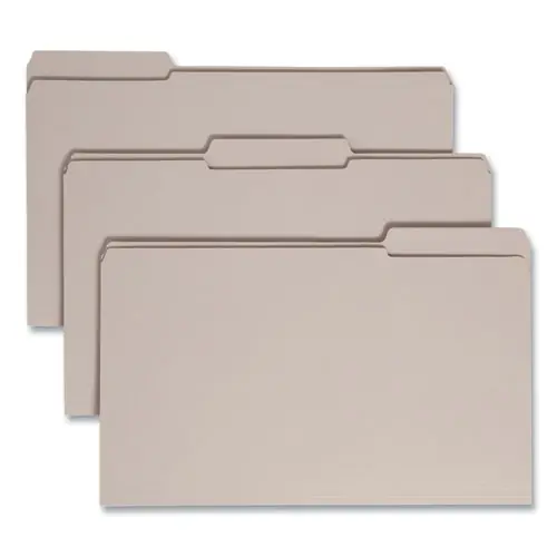 Smead Reinforced Top Tab Colored File Folders, 1/3-Cut Tabs, Assorted Tab Positions, Legal Size, Gray, 100/Box