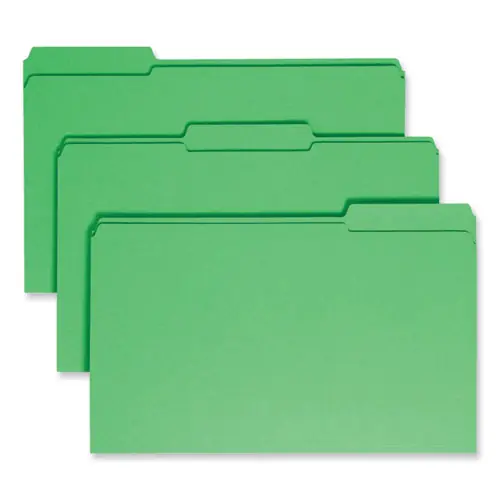 Smead Reinforced Top Tab Colored File Folders, 1/3-Cut Tabs, Legal Size, Green, 100/Box