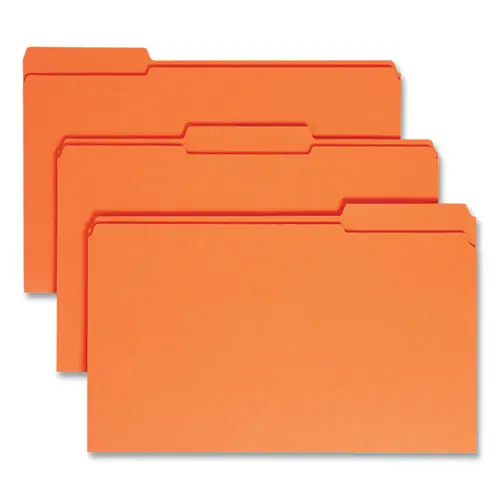 Smead Reinforced Top Tab Colored File Folders, 1/3-Cut Assorted Tabs, Legal Size, Orange, 100/Box