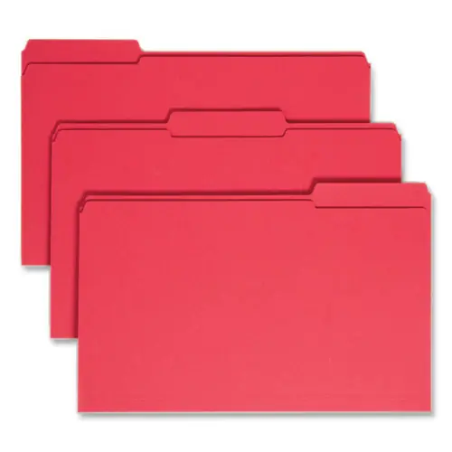 Smead Reinforced Top Tab Colored File Folders, 1/3-Cut Tabs, Legal Size, Red, 100/Box