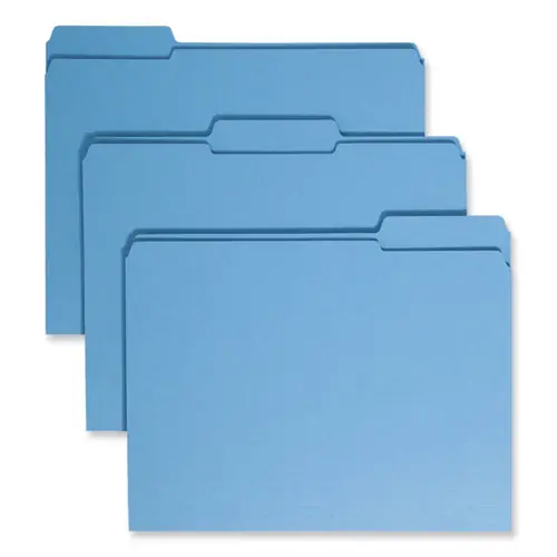 Smead Reinforced Top Tab Colored File Folders, 1/3-Cut Tabs, Letter Size, Blue, 100/Box