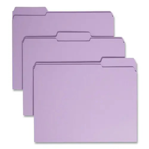 Smead Reinforced Top Tab Colored File Folders, 1/3-Cut Tabs, Letter Size, Lavender, 100/Box