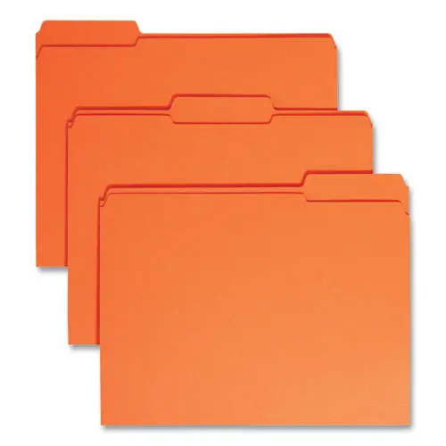 Smead Reinforced Top Tab Colored File Folders, Letter Size, 1/3-Cut Assorted Tabs, 0.75" Expansion, Orange, 100/Box