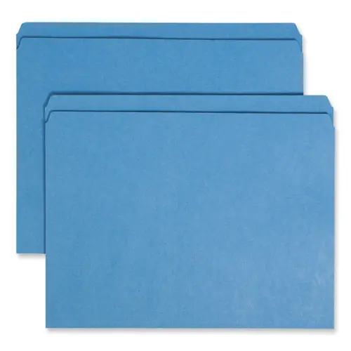 Smead Reinforced Top Tab Colored File Folders, Straight Tabs, Letter Size, 0.75" Expansion, Blue, 100/Box