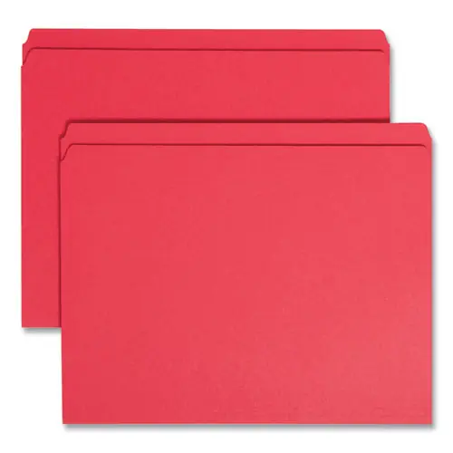 Smead Reinforced Top Tab Colored File Folders, Straight Tabs, Letter Size, 0.75" Expansion, Red, 100/Box