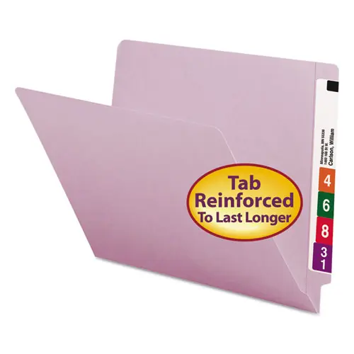 Smead Shelf-Master Reinforced End Tab Colored Folders, Straight Tabs, Letter Size, Lavender, 100/Box