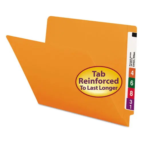 Smead Shelf-Master Reinforced End Tab Colored Folders, Straight Tabs, Letter Size, 0.75" Expansion, Orange, 100/Box