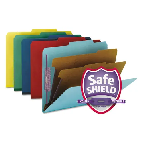 Smead Six-Section Colored Pressboard Top Tab Classification Folders with SafeSHIELD® Coated Fasteners