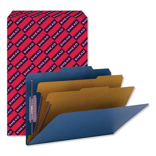 Smead Six-Section Pressboard Top Tab Classification Folders, Legal Size, Dark Blue, 10/Box