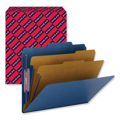 Smead Six-Section Pressboard Top Tab Classification Folders, Dark Blue, Letter Size, 10/Box