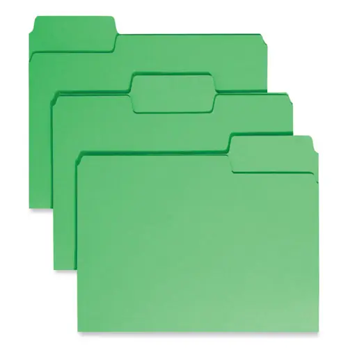 Smead SuperTab Colored File Folders, 1/3-Cut Tabs, Assorted Tab Positions, Letter Size, 0.75" Expansion, 11-pt Stock, Green, 100/Box