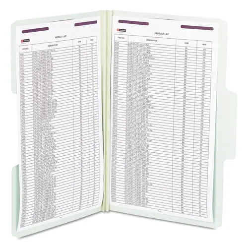 Smead SuperTab Pressboard Fastener Folders with Two SafeSHIELD Fasteners, 2" Expansion, Legal Size, Gray-Green, 25/Box