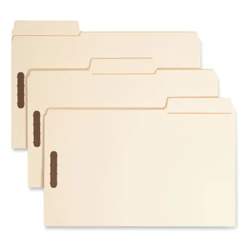 Smead SuperTab Reinforced Guide Height Fastener Folders, Legal Size, 14-pt Manila, 0.75" Expansion, 2 Fasteners, 50/Box