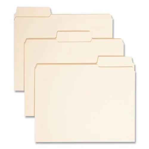 Smead SuperTab Reinforced Guide Height Top Tab Folders, 1/3-Cut Tabs: Assorted, Letter Size, 0.75" Expansion, Manila, 100/Box