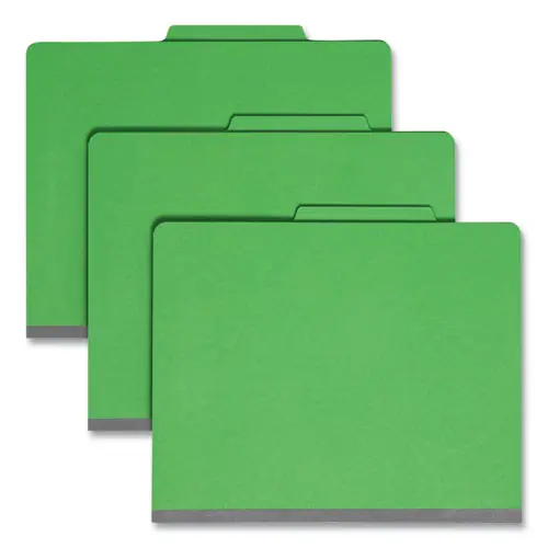 Smead Top Tab Classification Folders, Four SafeSHIELD Fasteners, 2" Expansion, 1 Divider, Letter Size, Green Exterior, 10/Box