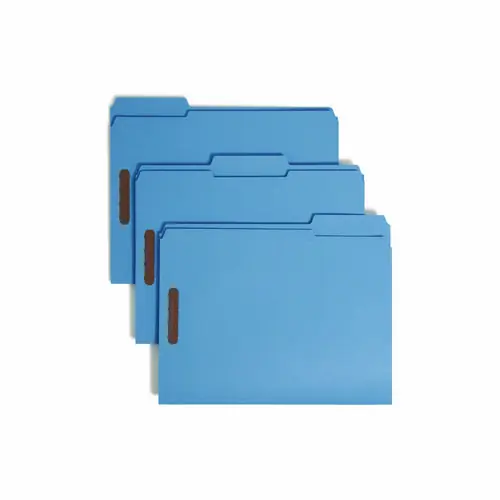 Smead Top Tab Colored Fastener Folders, 0.75" Expansion, 2 Fasteners, Letter Size, Blue Exterior, 50/Box