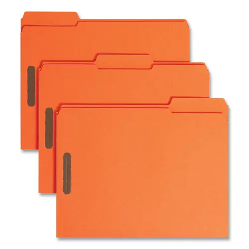 Smead Top Tab Colored Fastener Folders, 0.75" Expansion, 2 Fasteners, Letter Size, Orange Exterior, 50/Box