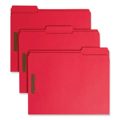 Smead Top Tab Colored Fastener Folders, 0.75" Expansion, 2 Fasteners, Letter Size, Red, 50/Box