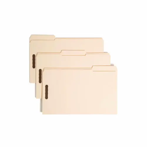 Smead Top Tab Fastener Folders, 1/3-Cut Tabs: Assorted, 0.75" Expansion, 2 Fasteners, Legal Size, Manila Exterior, 50/Box