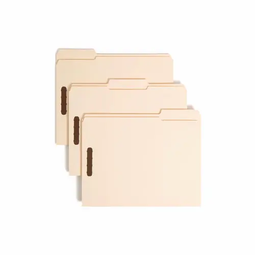 Smead Top Tab Fastener Folders, 1/3-Cut Tabs: Assorted, 0.75" Expansion, 2 Fasteners, Letter Size, Manila Exterior, 50/Box