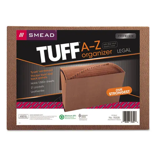 Smead TUFF Expanding Wallet, 21 Sections, Elastic Cord Closure, 1/21-Cut Tabs, Legal Size, Redrope